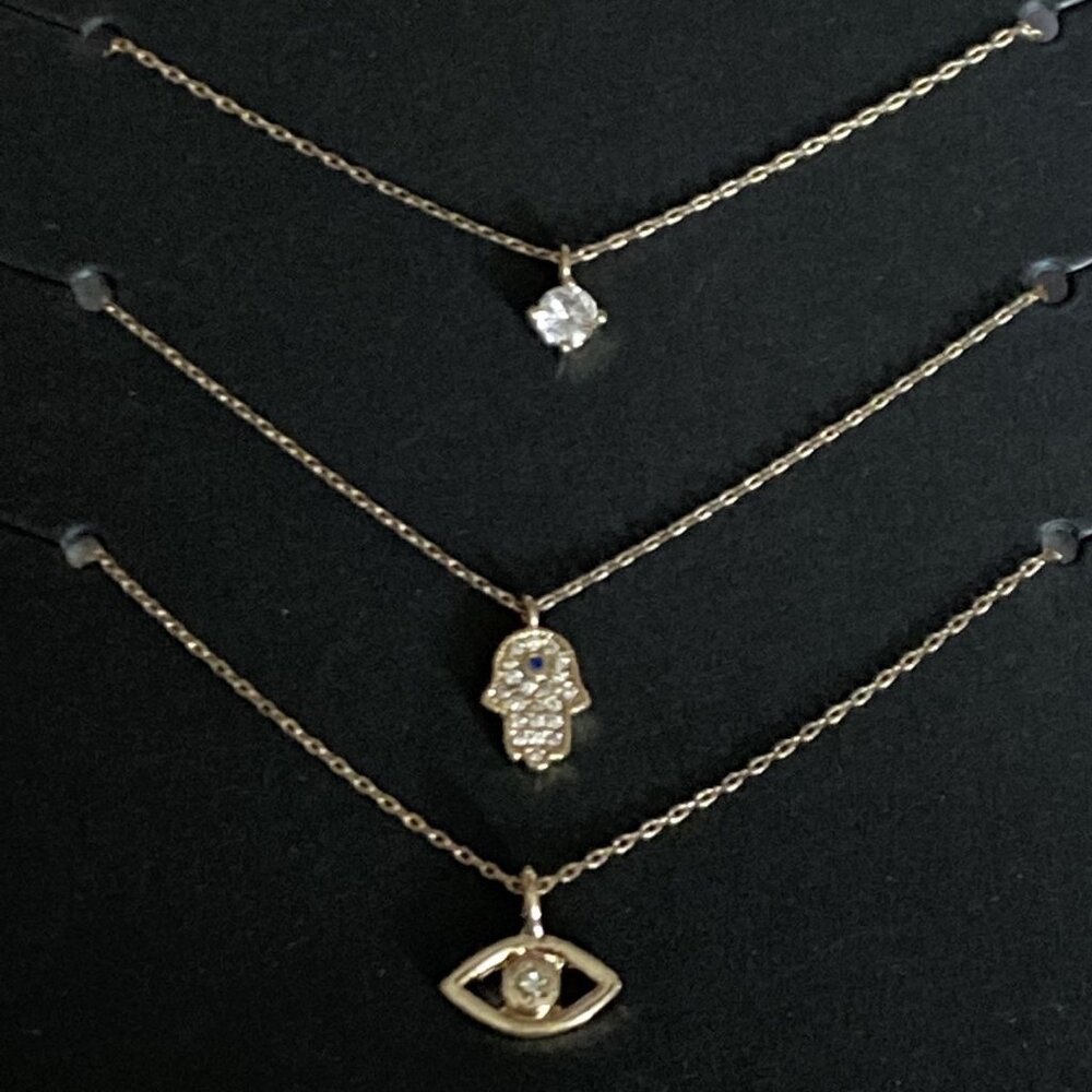 necklace set gold plated 3 layer palm evil eye 14k plated brass 14k gold